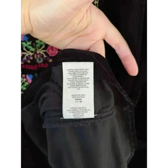 Free People Always Forever Black Velvet Embroidered Tunic Dress XS Oversized - Picture 6 of 12